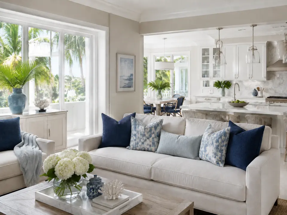 Spotless, professionally cleaned Florida living room and kitchen